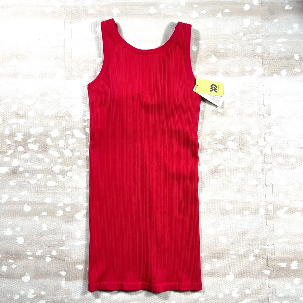 Women’s Seamless Active Red Ribbed Tank Sleeveless Dress Activewear Medium - Picture 4 of 9
